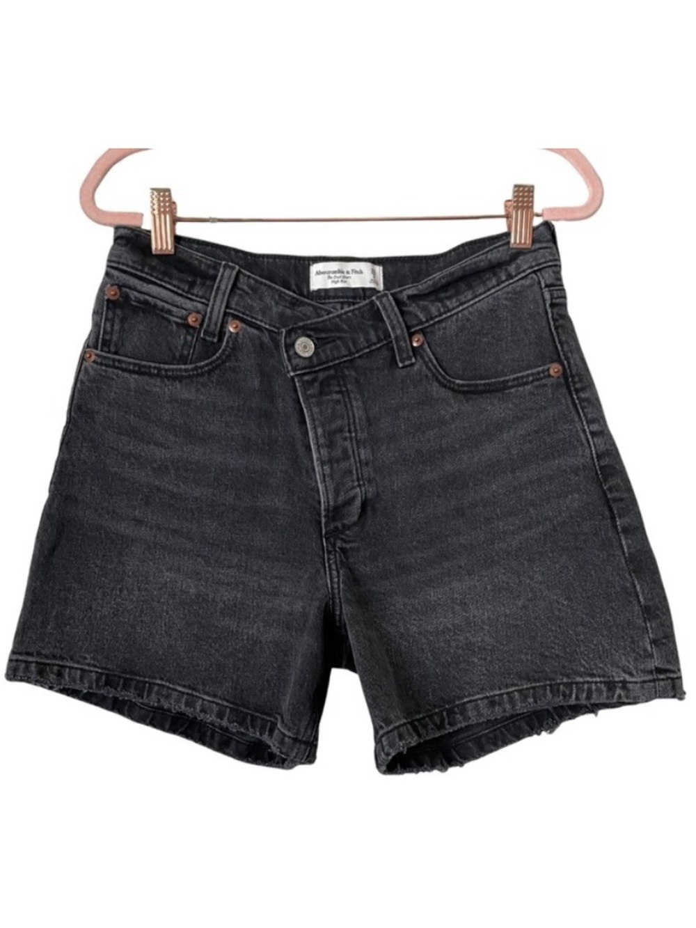 Abercrombie & Fitch Shorts Size 26 Washed Black Dad High Rise Crossover Waist